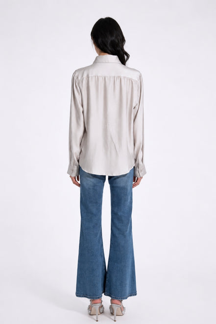 Grier Gathered Shoulder Satin Blouse