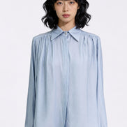 Grier Gathered Shoulder Satin Blouse