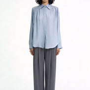 Grier Gathered Shoulder Satin Blouse