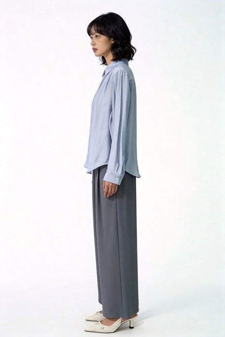 Grier Gathered Shoulder Satin Blouse