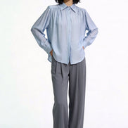 Grier Gathered Shoulder Satin Blouse