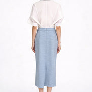 Hestia High-Waisted Tweed Column Midi Skirt