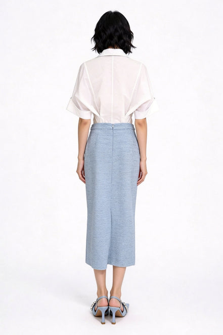 Hestia High-Waisted Tweed Column Midi Skirt