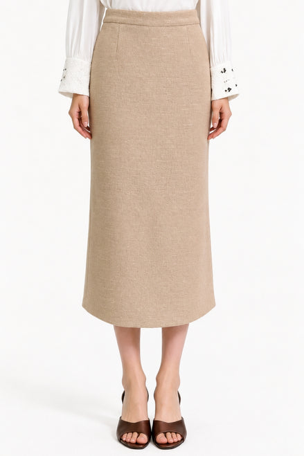 Hestia High-Waisted Tweed Column Midi Skirt