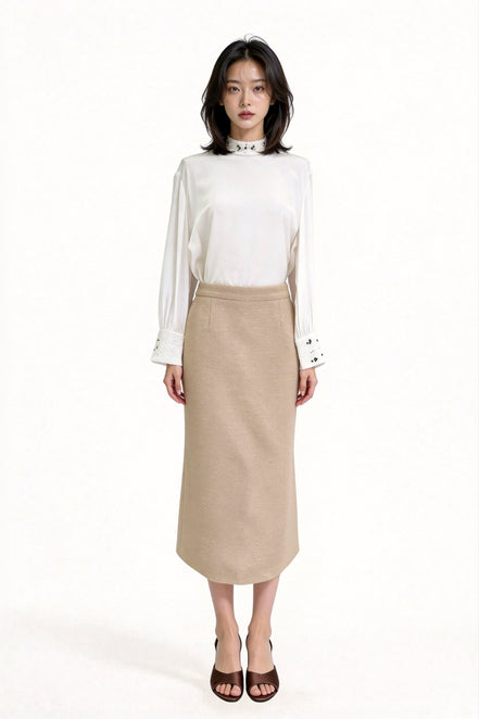 Hestia High-Waisted Tweed Column Midi Skirt