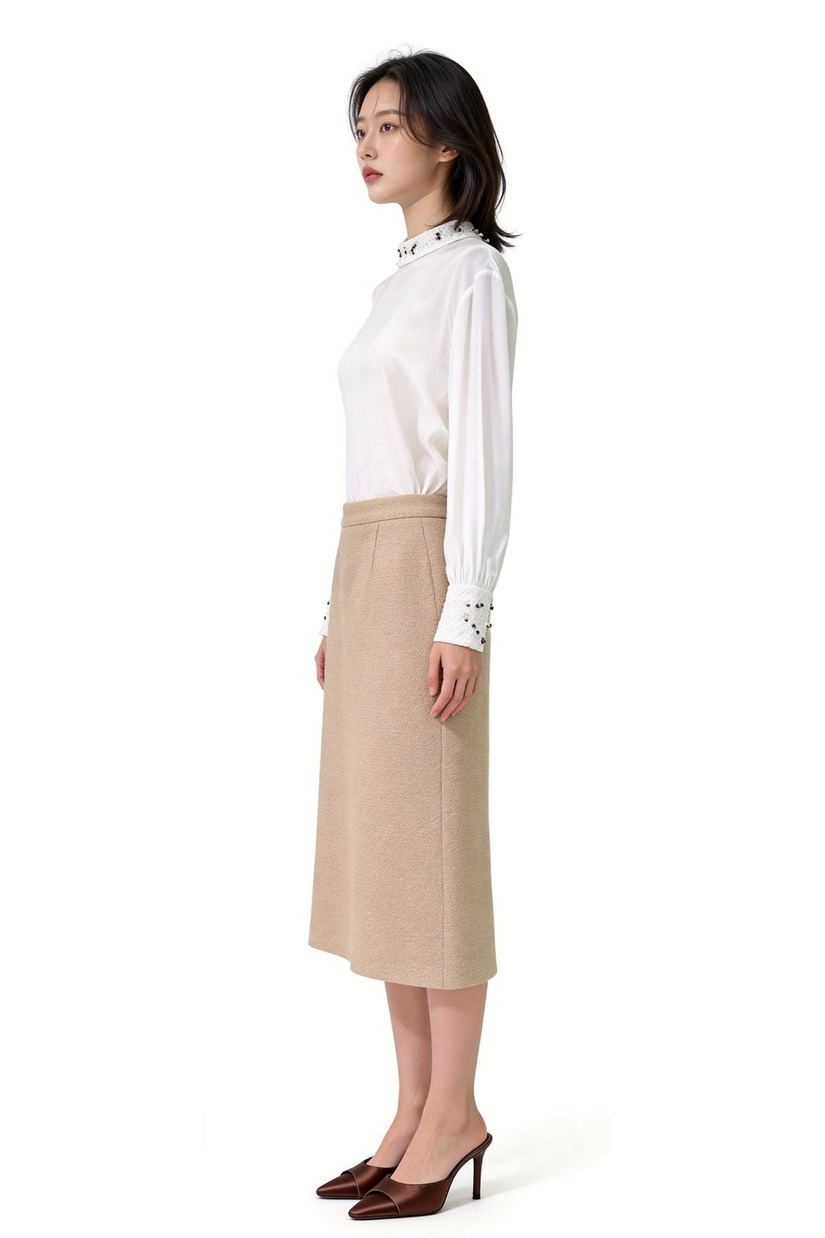 Hestia High-Waisted Tweed Column Midi Skirt