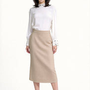 Hestia High-Waisted Tweed Column Midi Skirt