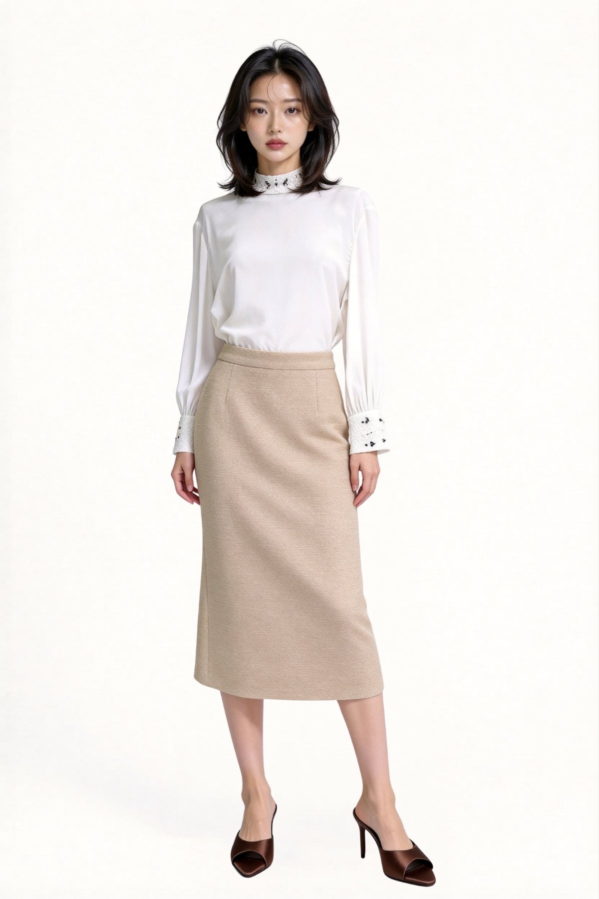 Hestia High-Waisted Tweed Column Midi Skirt