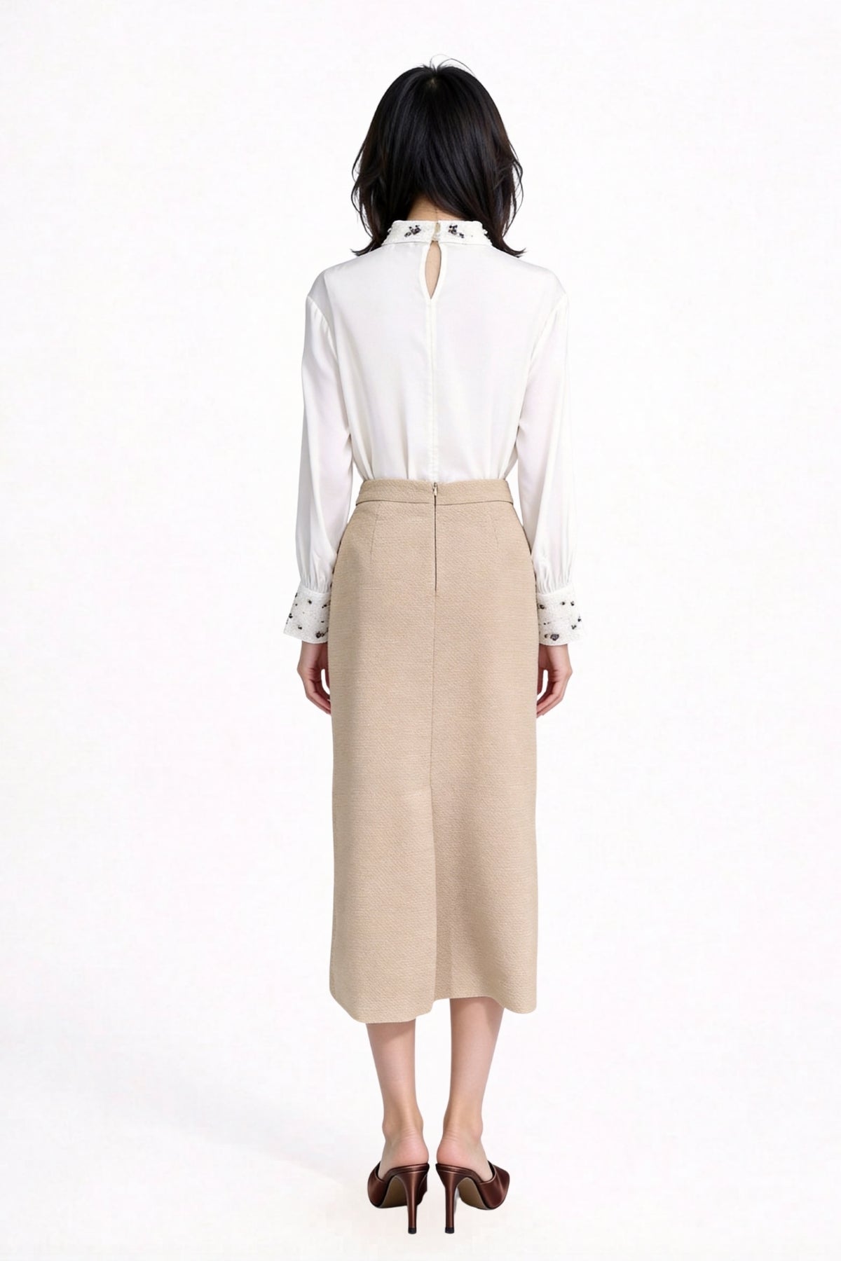 Hestia High-Waisted Tweed Column Midi Skirt