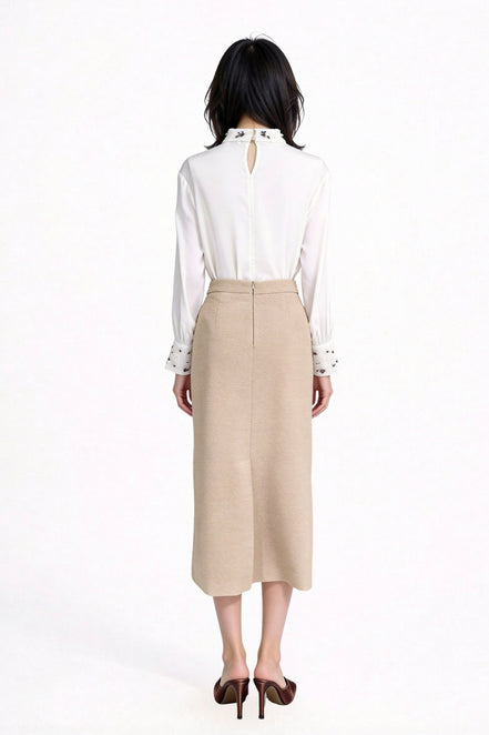 Hestia High-Waisted Tweed Column Midi Skirt
