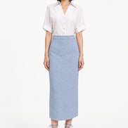 Hestia High-Waisted Tweed Column Midi Skirt