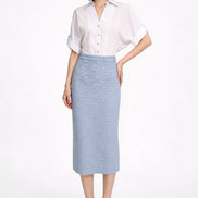 Hestia High-Waisted Tweed Column Midi Skirt