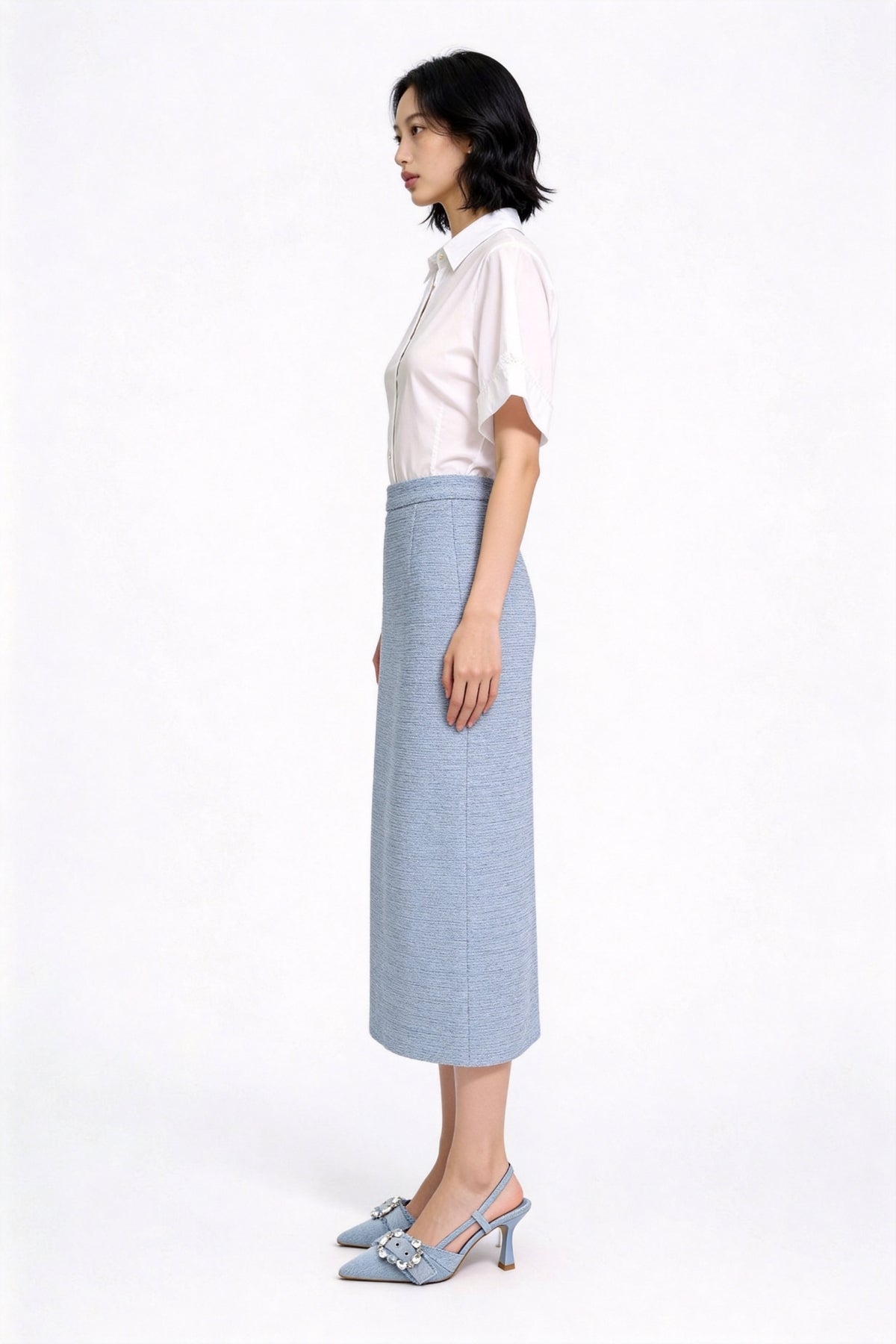 Hestia High-Waisted Tweed Column Midi Skirt