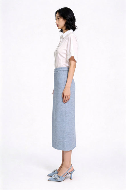 Hestia High-Waisted Tweed Column Midi Skirt