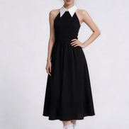 Ilaria Contrast Collar Halter Maxi Dress