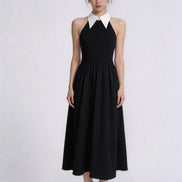 Ilaria Contrast Collar Halter Maxi Dress