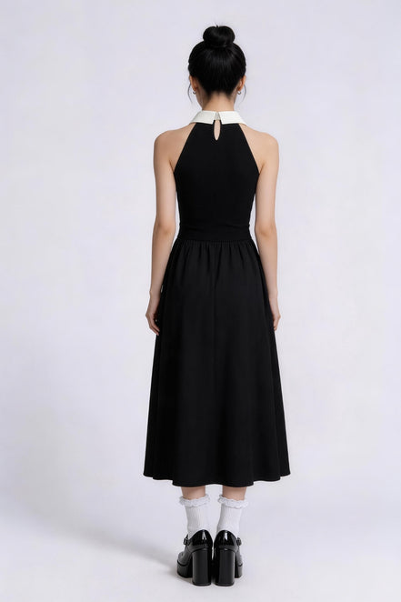 Ilaria Contrast Collar Halter Maxi Dress