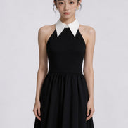 Ilaria Contrast Collar Halter Maxi Dress