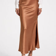 Inaya Satin Bias-Cut Midi Skirt