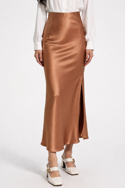 Inaya Satin Bias-Cut Midi Skirt