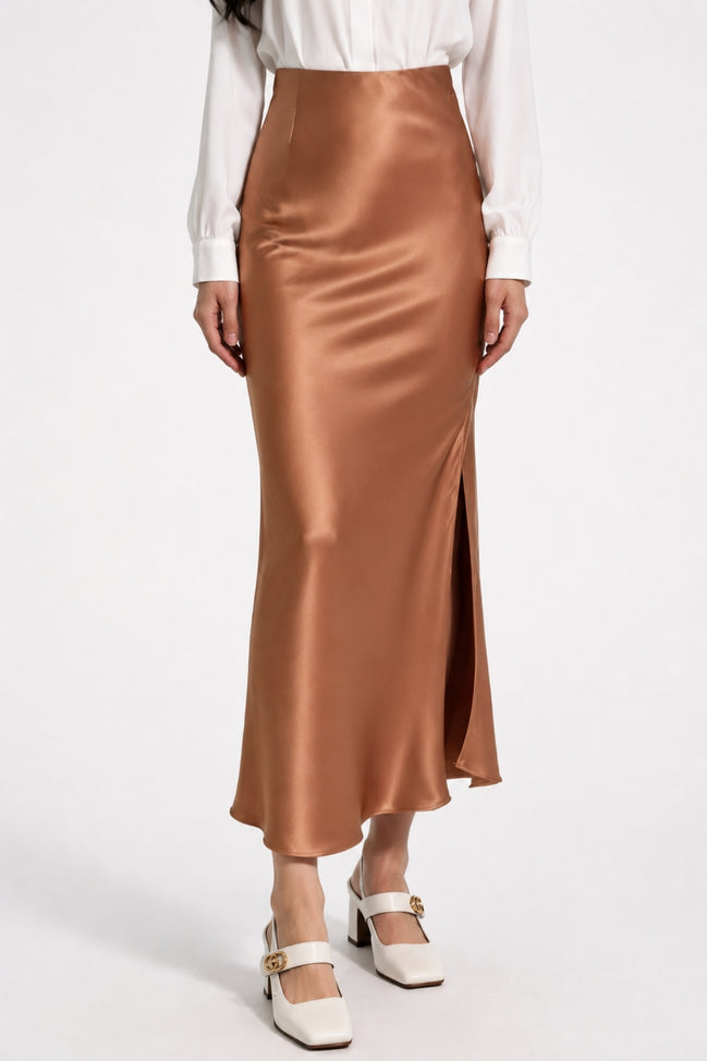 Inaya Satin Bias-Cut Midi Skirt