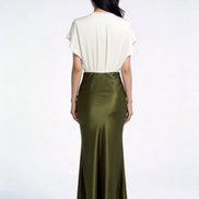 Inaya Satin Bias-Cut Midi Skirt
