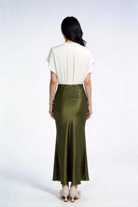 Inaya Satin Bias-Cut Midi Skirt