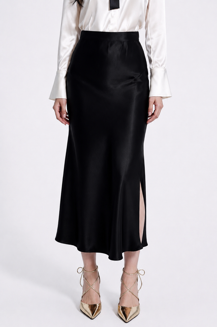 Inaya Satin Bias-Cut Midi Skirt