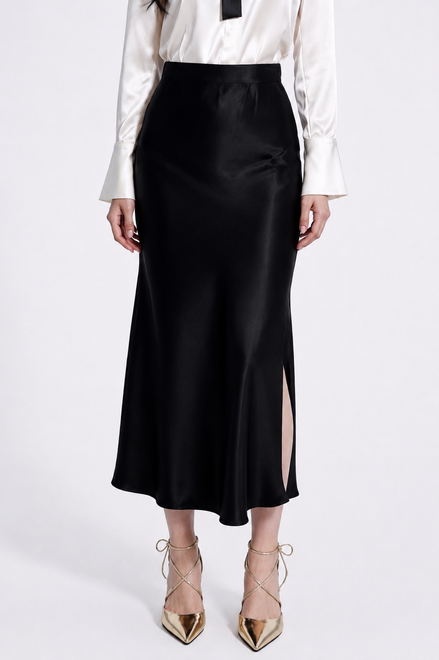 Inaya Satin Bias-Cut Midi Skirt