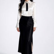 Inaya Satin Bias-Cut Midi Skirt