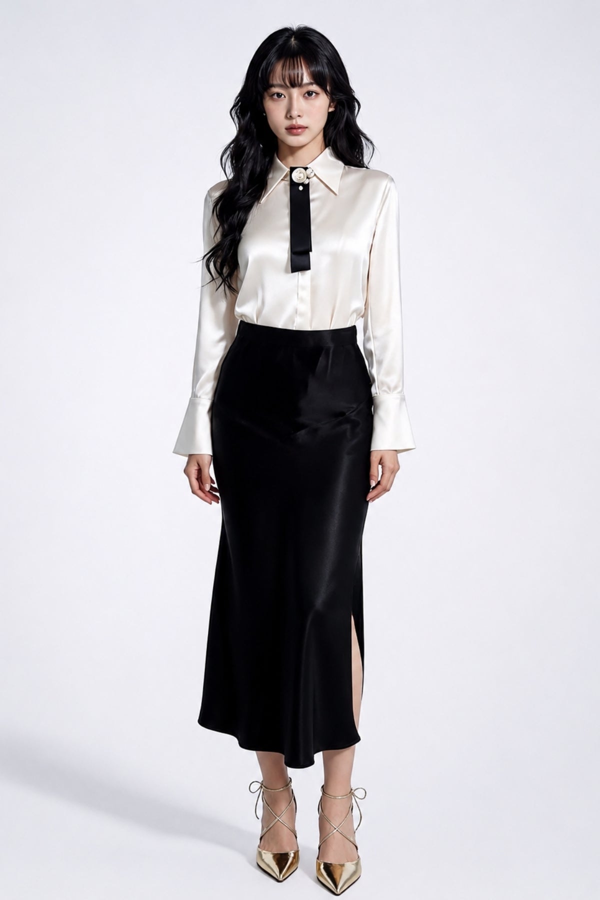 Inaya Satin Bias-Cut Midi Skirt