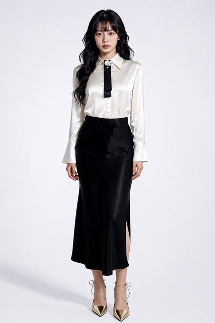 Inaya Satin Bias-Cut Midi Skirt