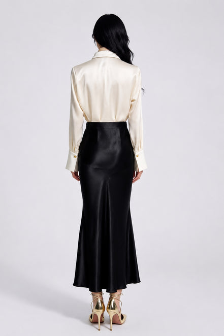 Inaya Satin Bias-Cut Midi Skirt