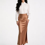 Inaya Satin Bias-Cut Midi Skirt