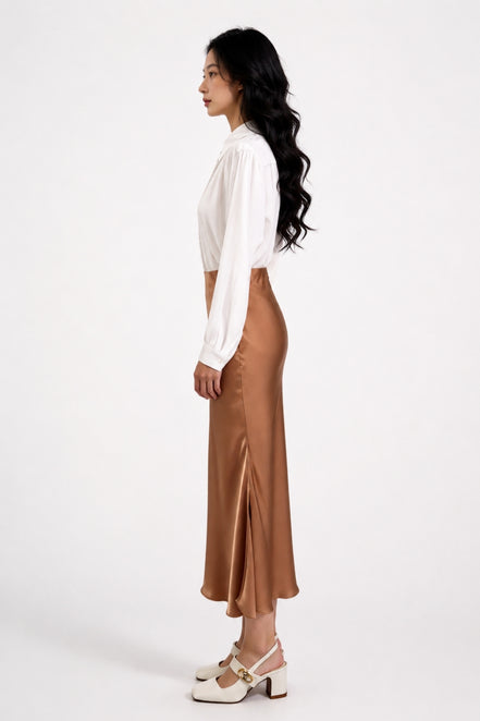 Inaya Satin Bias-Cut Midi Skirt