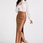 Inaya Satin Bias-Cut Midi Skirt