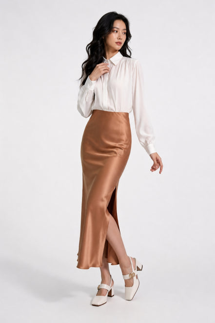 Inaya Satin Bias-Cut Midi Skirt