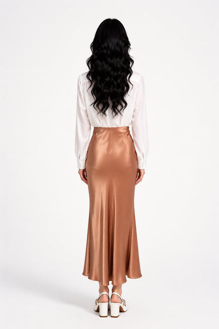 Inaya Satin Bias-Cut Midi Skirt