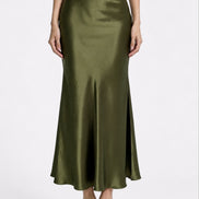 Inaya Satin Bias-Cut Midi Skirt