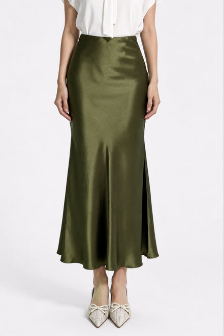 Inaya Satin Bias-Cut Midi Skirt