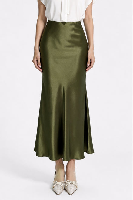Inaya Satin Bias-Cut Midi Skirt