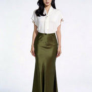 Inaya Satin Bias-Cut Midi Skirt