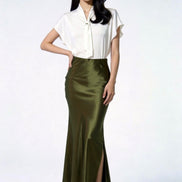 Inaya Satin Bias-Cut Midi Skirt
