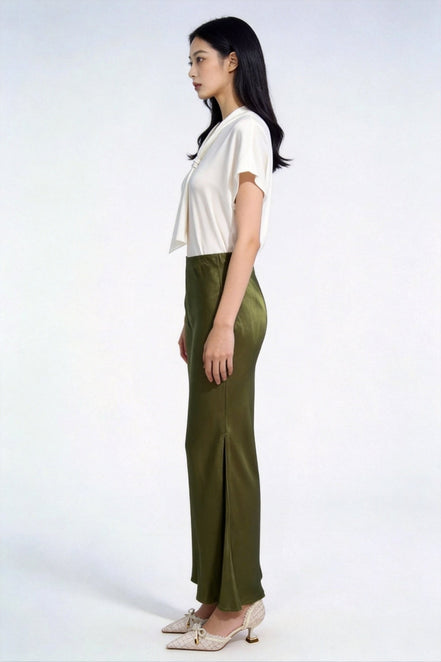 Inaya Satin Bias-Cut Midi Skirt