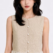 Jovielle Floral-Fringe Tweed Vest