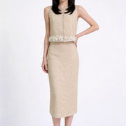 Jovielle Floral-Fringe Tweed Vest