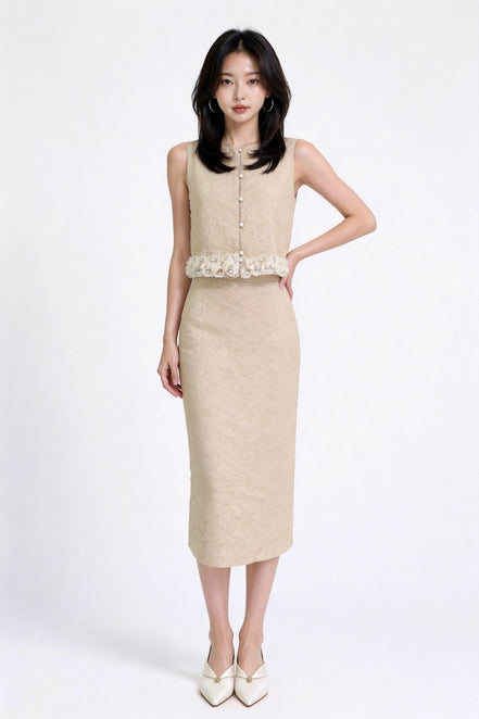 Jovielle Floral-Fringe Tweed Vest