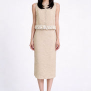 Jovielle Floral-Fringe Tweed Vest