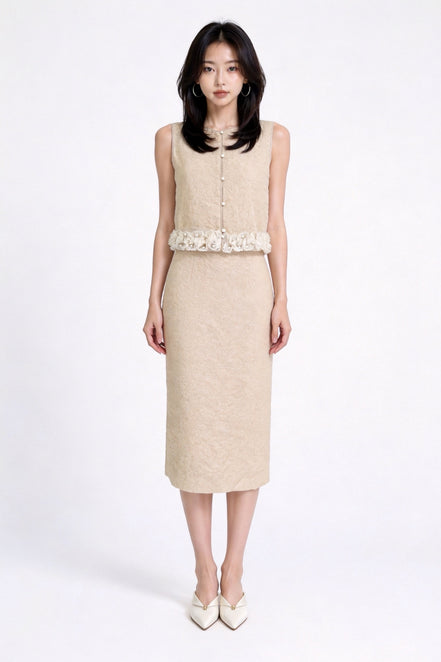 Jovielle Floral-Fringe Tweed Vest