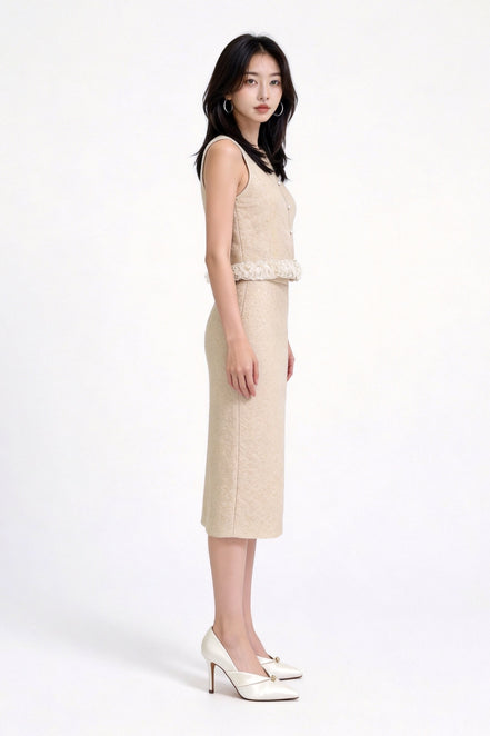 Jovielle Floral-Fringe Tweed Vest